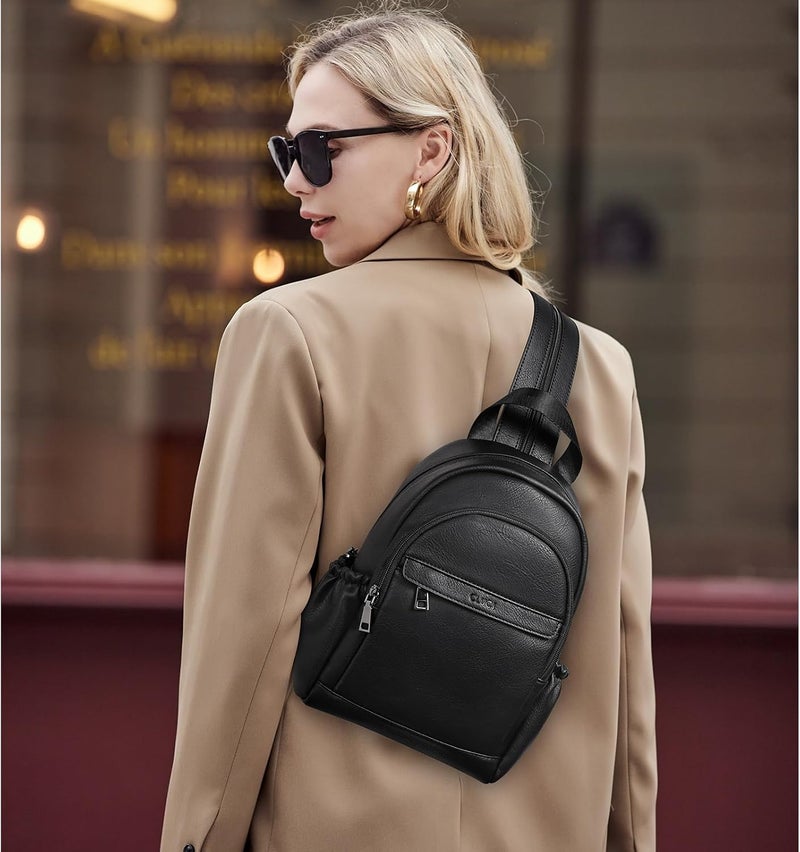 CLUCI Sling Bag for Women Leather Women's Backpack Small Convertible Backpack Purse Crossbody Bag for Travel - Image 2